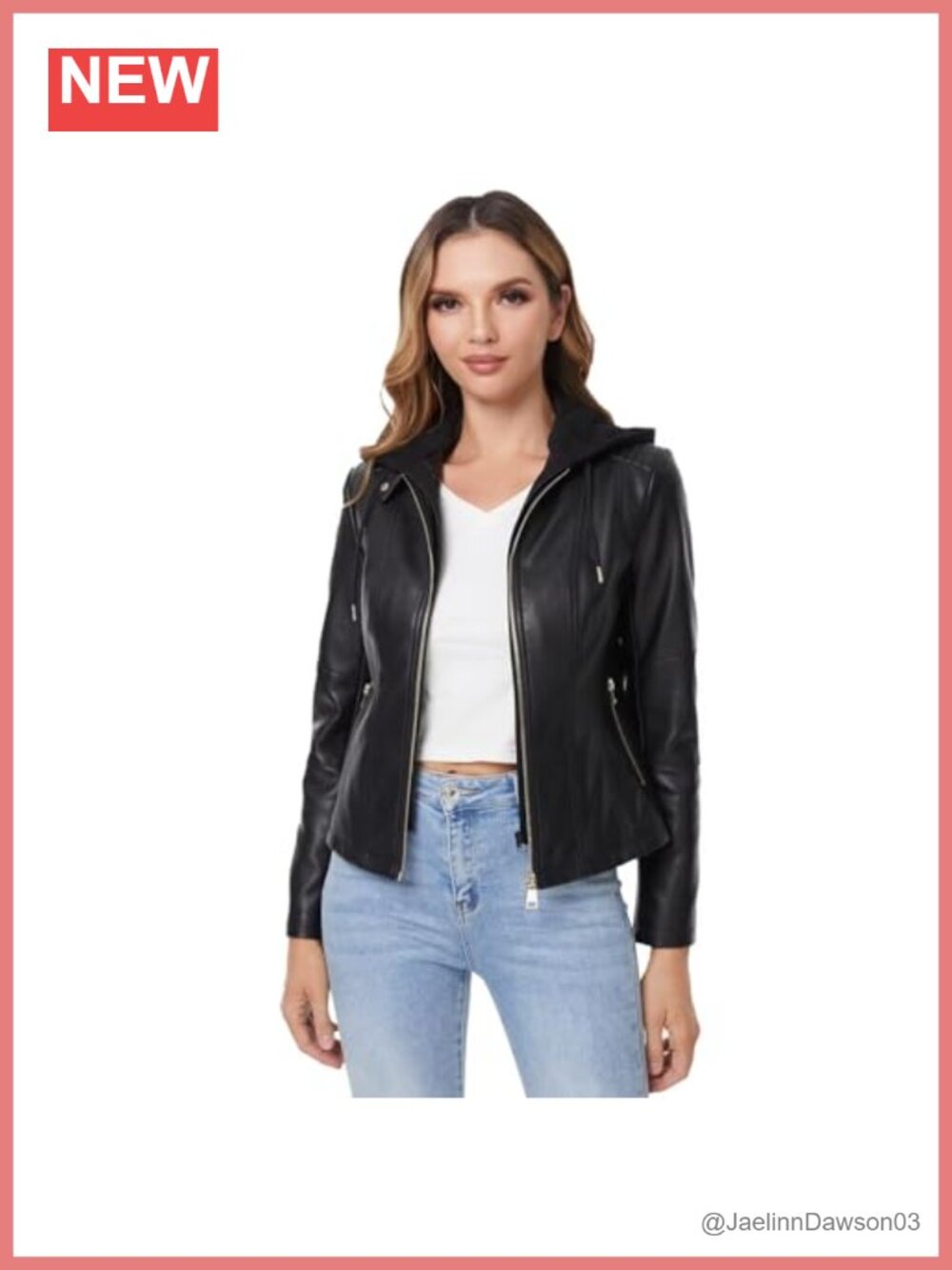 Faux Leather Moto Biker Jacket Removable Hooded Slim Fit